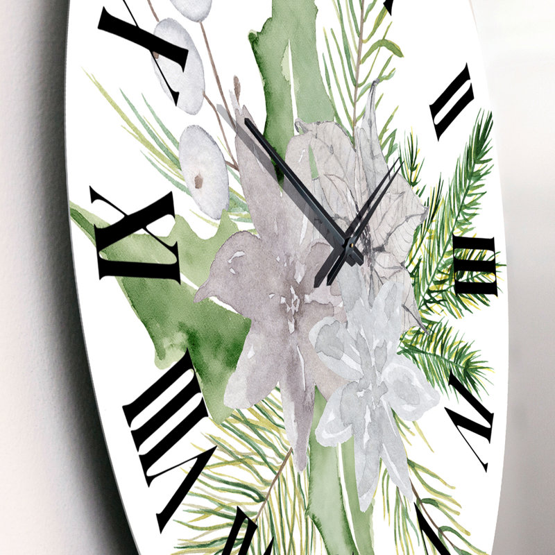 Horloge murale traditionnelle avec bouquet de Noël et branches de coton I, Petit