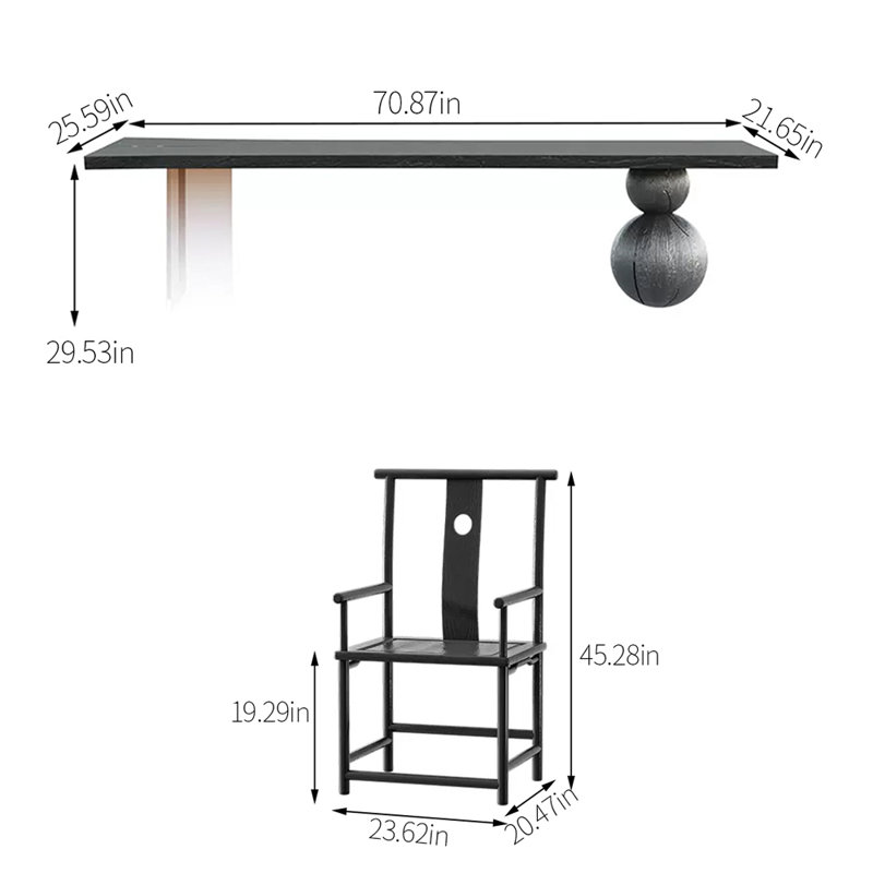 Ensemble de table de salle à manger en bois massif, H 29,53 po x L 70,87 po x l 25,59 po