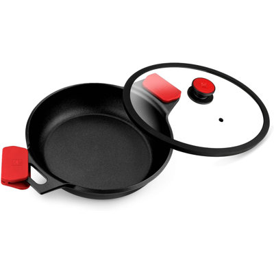 BRA COOKWARE Infinity Dual-Handled Sauté Pan w/ Glass Lid | 11-Inch 2.95-Quart Shallow Stock Pot | Nonstick Cast Aluminum Everyday Chef Pan | PFAS Free Rondeau Pot | All Cooktops incl. Induction