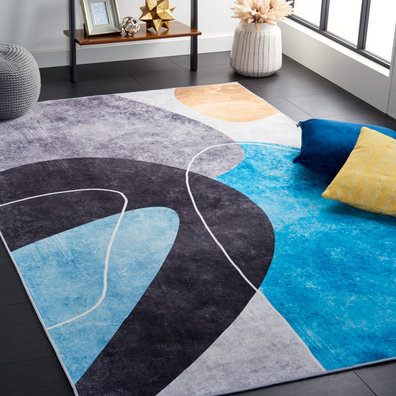 Tacoma Gray and Turquoise Abstract Washable Rug