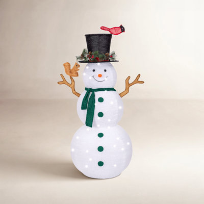 Lighted Pop-up Snowman, Outdoor Christmas Décor With Led Lights, Collapsible Snowman With Top-hat Scarf