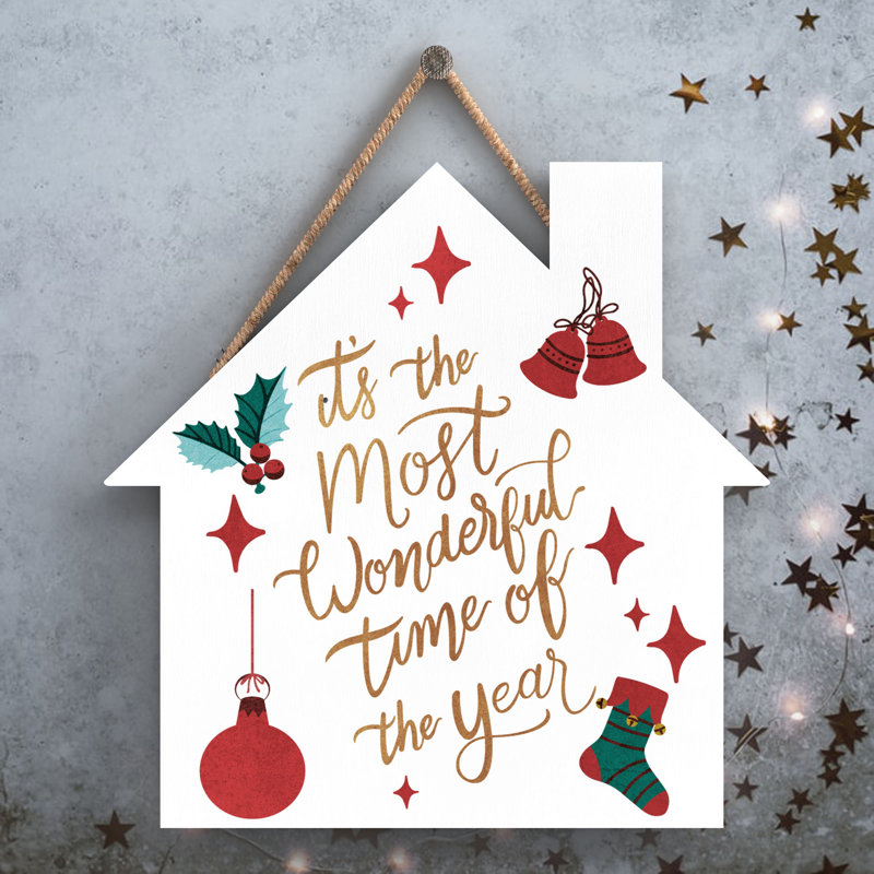 Xmas the Most Wonderful Time Wooden House Plaque, 9.9cm H x 9.9cm W x 0.5cm D