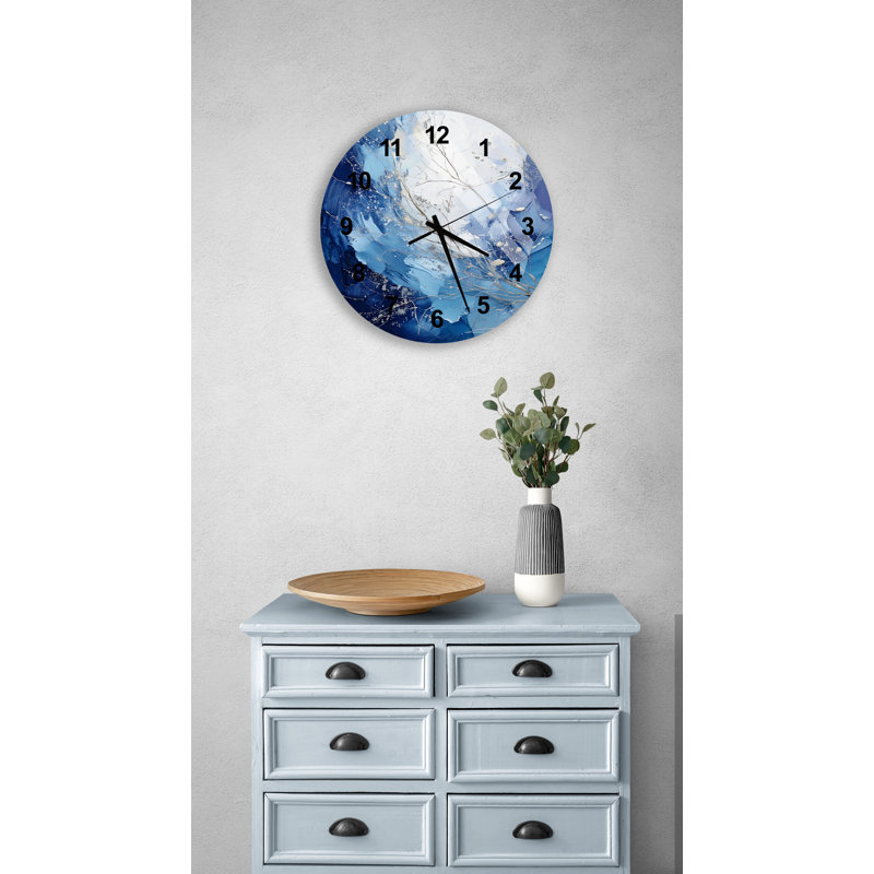Horloge murale céleste céleste en verre trempé avec chiffres arabes noirs - conception abstraite