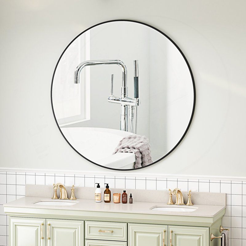 Miroir mural, miroir circulaire avec cadre en métal, 41,76 po x 41,76 po, Noir