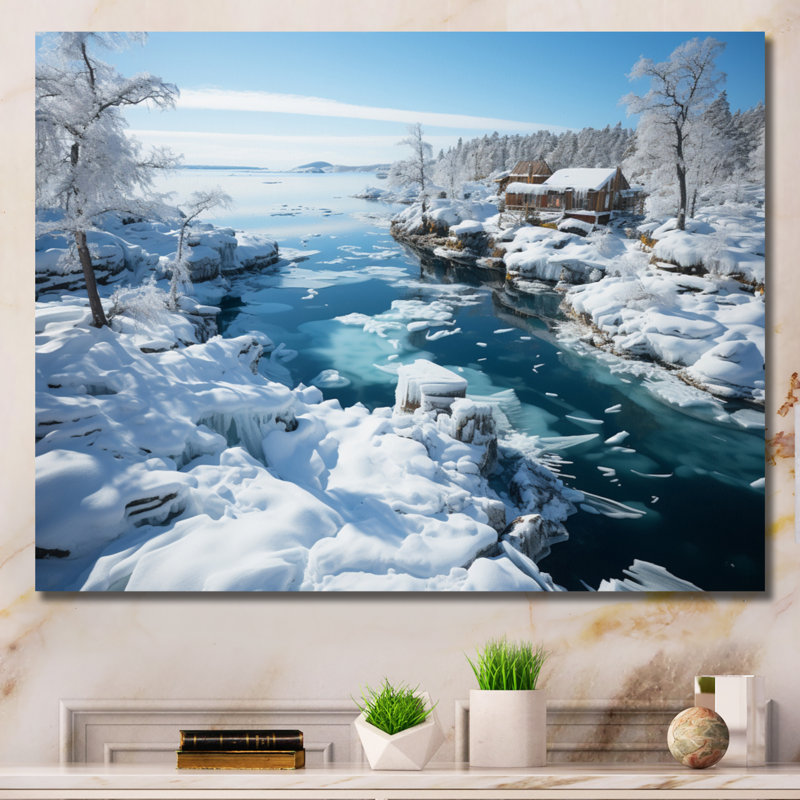 Suède, archipel bleu glacier III, H 24 po x l 32 po x P 1 po, Toile tendue