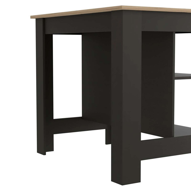 Îlot de cuisine Brooklyn, trois tablettes dissimulées, Black/Natural