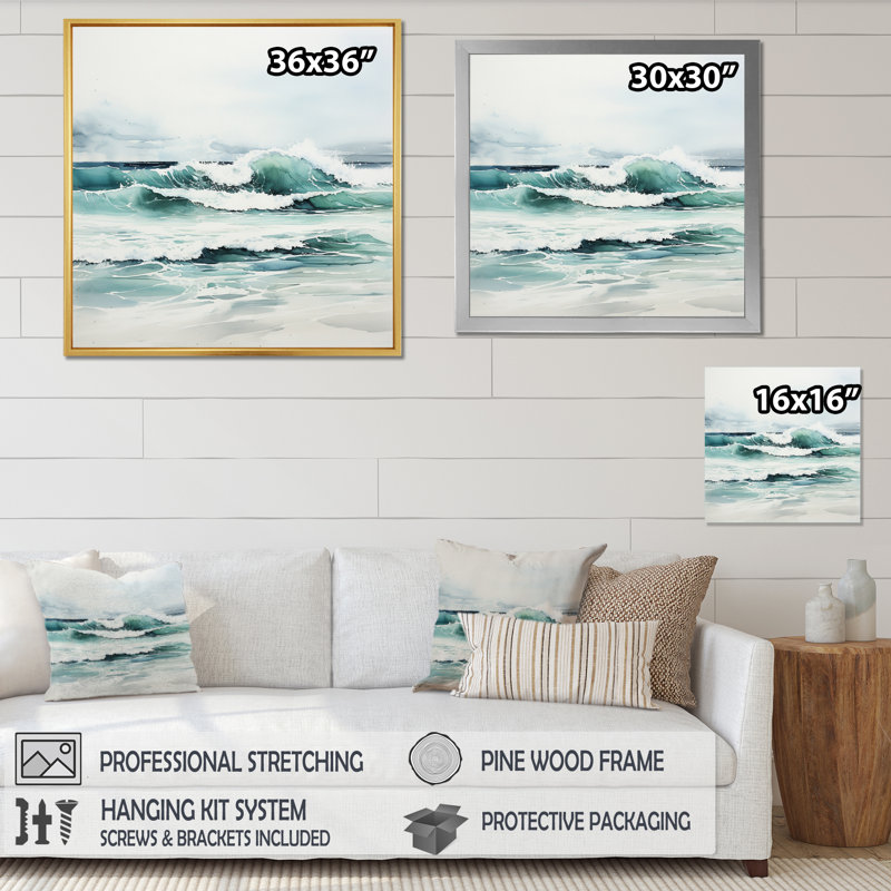 Reculver Turquoise Minimalisme Tranquil Waters - impression, H 36 po x l 36 po x P 1,5 po, Cadre doré à une seule photo