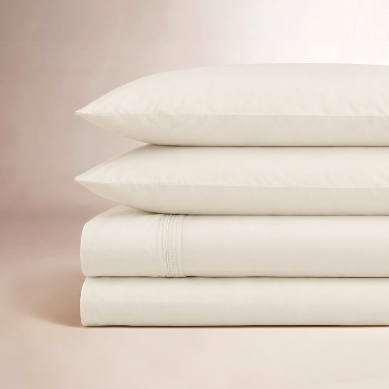 Refined Organic Percale Percale Sheet Set, Queen Sheet Set with 2 Pillowcases, Undyed