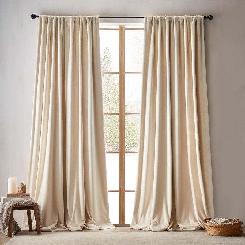  Solid Color Velvet Curtain for Living Room（Set of 1), Beige, 52" W x 84" L