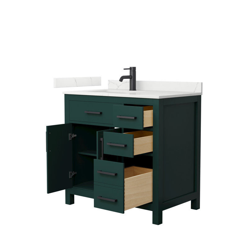 Beckett 36" Freestanding Single Bathroom Vanity with Quartz Top, Giotto Quartz, Green, Matte Black