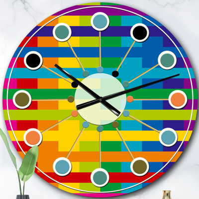 Motif géométrique simple aux couleurs de l'arc-en-ciel. - Horloge murale moderne Mid-Century