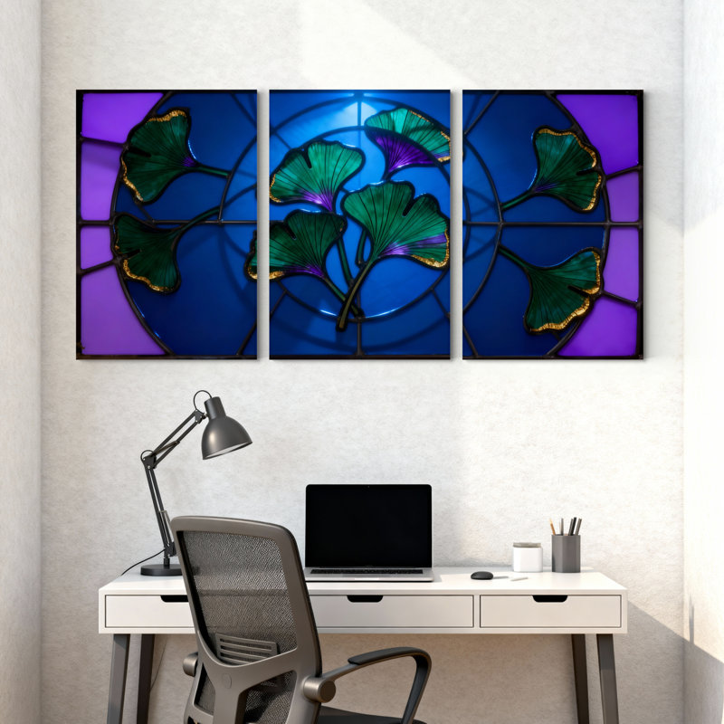 «Stink Glass Ginkgo Leaf», reproduction d'art sur toile tendue sur toile, ensemble de 3, H 24 po x l 48 po
