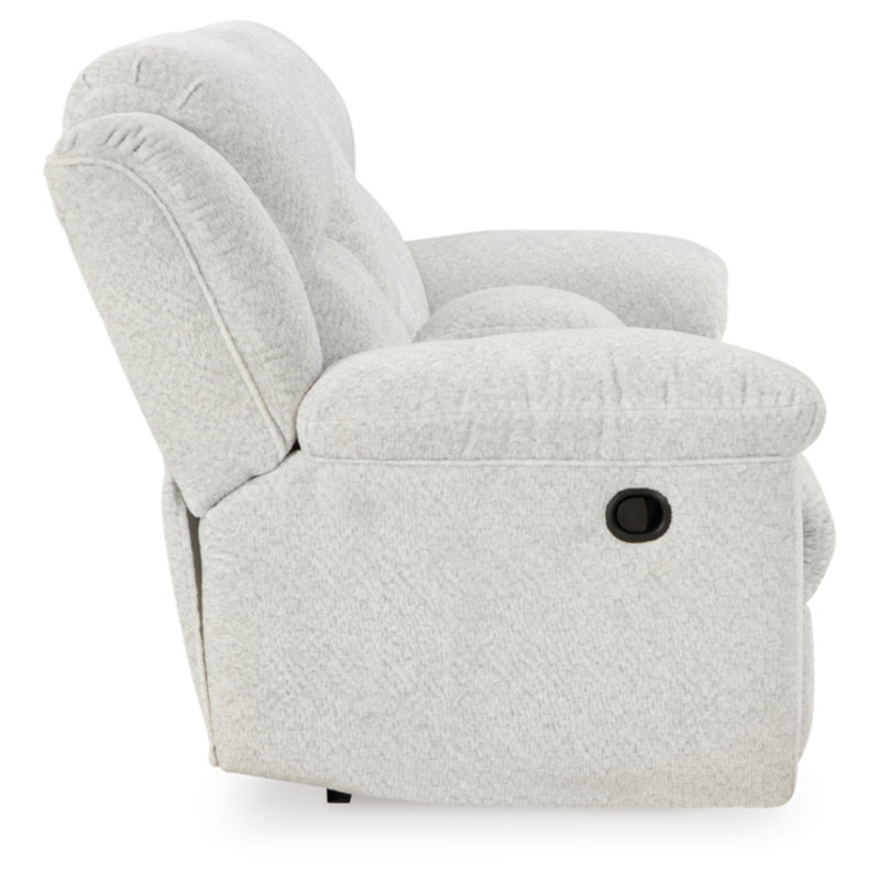 Snow White Fabric Reclining Loveseat with Console and Ottoman