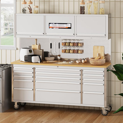 72 Inch Tool Chest, 9-Drawer Mobile Tool Box with Wheels & Lock, Rolling Storage Cabinet for Garage Workshop, Aluminum