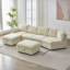 146.9" L-shaped Sofa Sectional Sofa Couch Pull-out Sofa Bed with a Movable Storage Ottoman, a Storage Chaise Lounge and Two USB Ports for Living Room, Beige-1300301847
