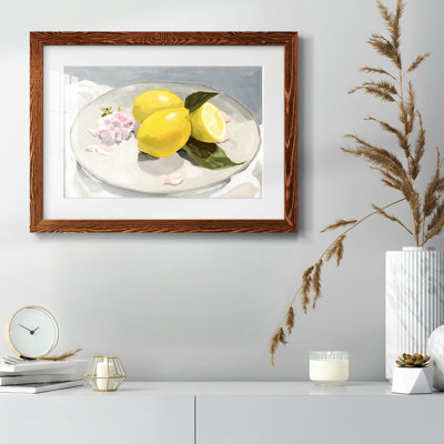 Citrons sur une plaque II - reproduction encadrée rustique avec tableau mat