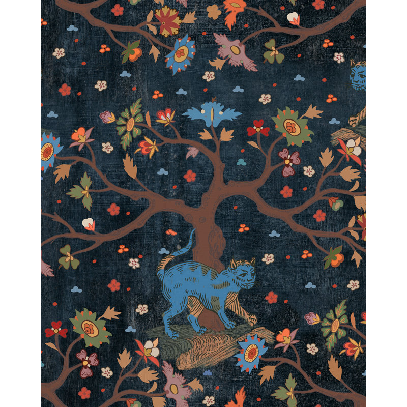 TREE OF LIFE Anthracite Wallpaper, Anthracite/Blue/Brown