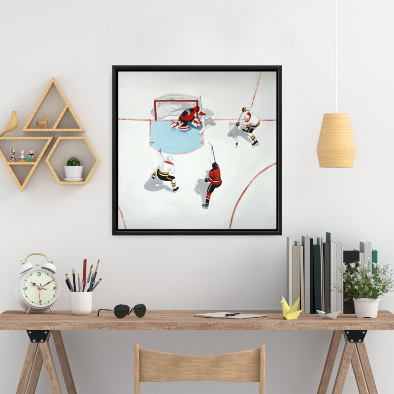 Toile de jeu de hockey mouvementée | Décoration homme des cavernes | Cadre blanc, H 25,25 po x l 25,25 po