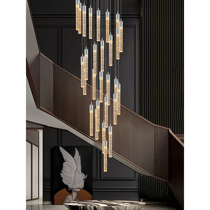 Addiley 12ft Large Dimmable Chandelier High Ceilings 28 Lights Crystal Bubble Column Chandeliers Lighting, Silver
