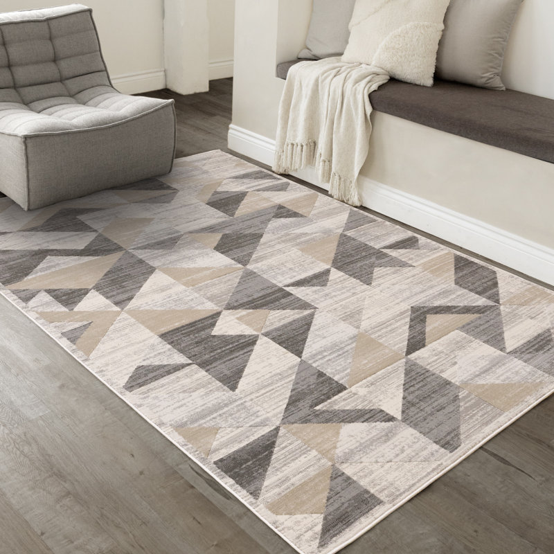 Tapis d'intérieur crème géométrique taupe gris