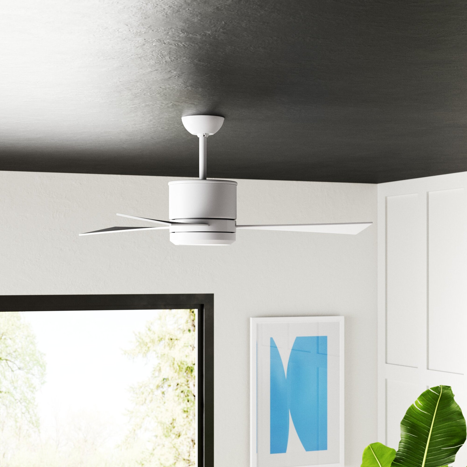 Tulsi Ceiling Fan with Light Kit, Matte White with White Blades, 42