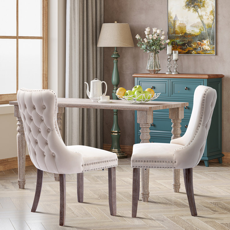 Velvet Wing Back Dining Chairs Set of 4, Beige