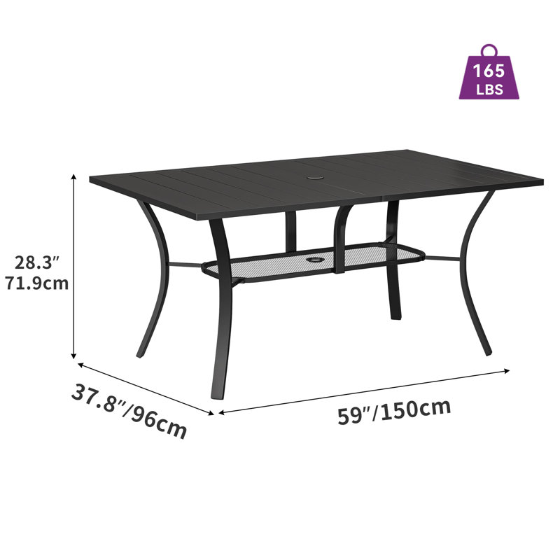 Outdoor Dining Set – Weather-Resistant Metal, 6, Black, 28.3" H x 59" W x 37.8" D