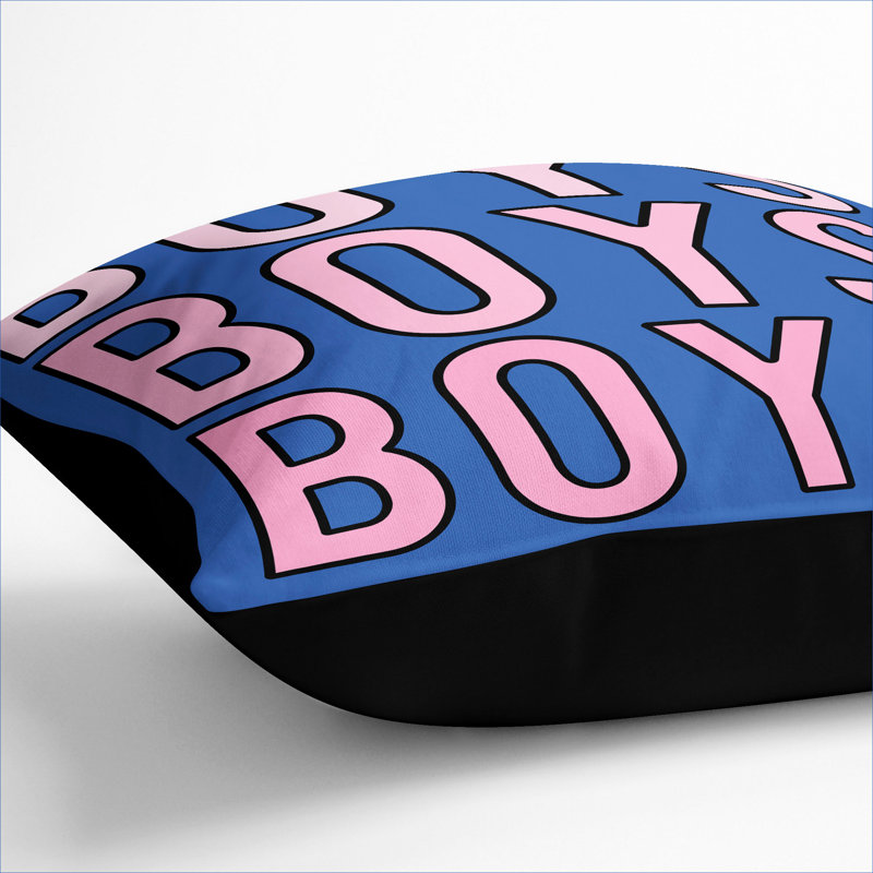 Boys Boys Boys Square Throw Cushion, 40cm H x 40cm W x 15cm D, Black