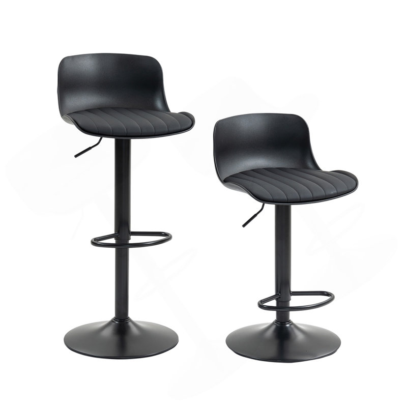 Bar Stools Set Of 2 – Modern PU Leather Counter Height Barstools With Back, Height Adjustable Swivel Kitchen Island Chairs, Armless, Large Base-Black