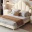 Cadre de lit tapissier grand format au design élégant, lit plateforme en velours moderne avec tête de lit en forme de pétale, cadre de lit