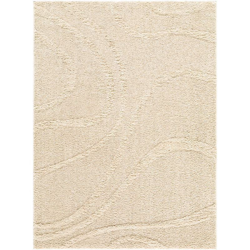 Rodos-Modern Soft Plush Pile Living Bedroom Rug, Ivory/Beige, Rectangle 160 x 213cm