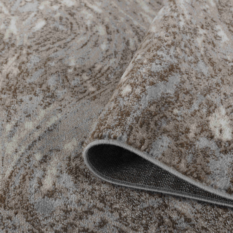 Tapis à motif abstrait brun / gris 7 pi x 10 pi (6 pi 7 po x 9 pi 6 po) Aarav, Rectangle 7 pi x 10 pi