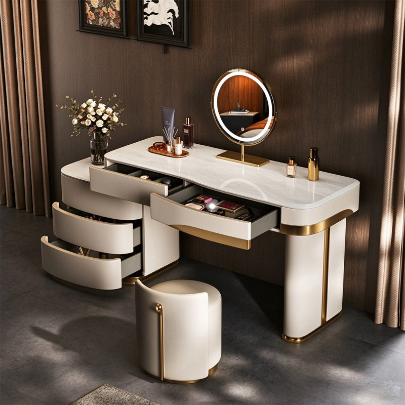 Stainless Steel Vanity with Mirror and Seat, 29.92" H x55.12"W x 19.69" D
