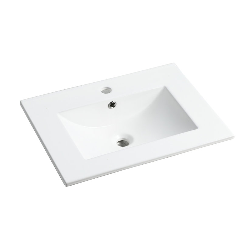 Comptoir de meuble-lavabo en céramique de 24 po pour salle de bain - lavabo blanc seulement brillant, P 24 po x l 18,3 po H 6,7 po, comptoir épais 0,71 po, lavabo à profondeur intérieure de comptoir 4,72 po