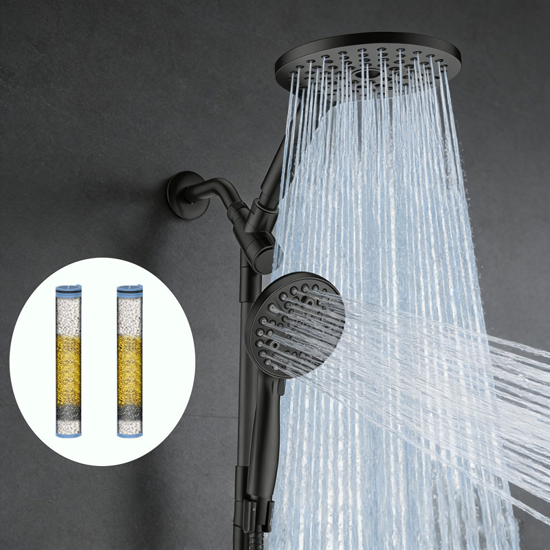 Dual Filtered Rain Shower Head Combo, Rainfall Shower Head And Showerhead With Filter, Black