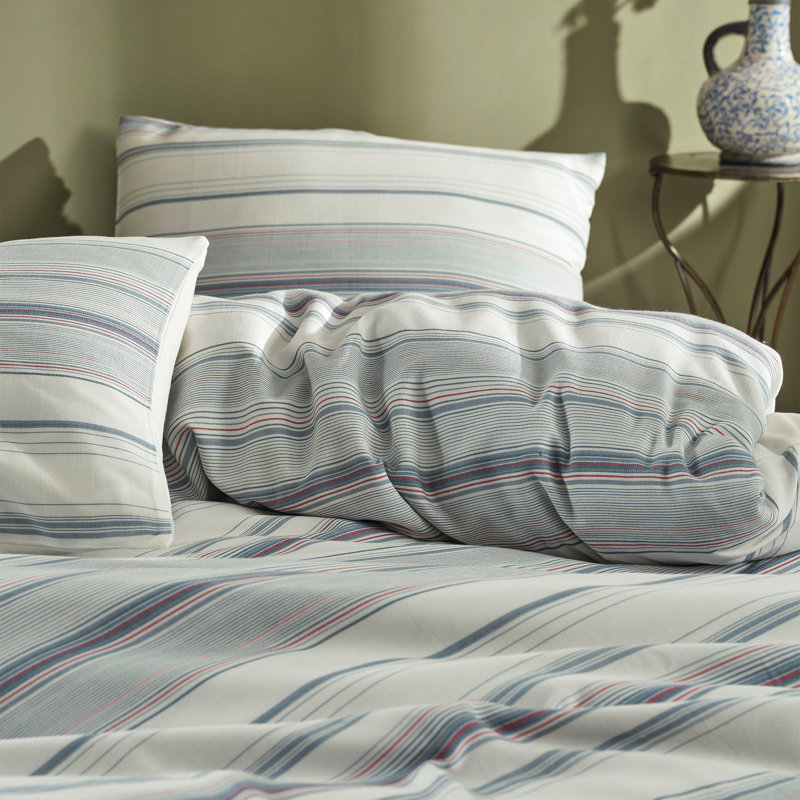 Ensemble de housse de couette 4 pièces en mélange de coton bleu / crème Foelke