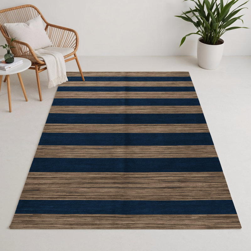 Tapis intérieur / extérieur bleu HorizontalStripes, Rectangle 5 pi x 7 pi