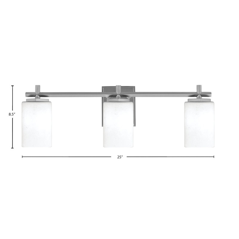 Barre d'éclairage de salle de bain 3 lumières Mariko avec verre mousseline 4 po, H 8,5 po x l 25 po x P 6,25 po, Graphite