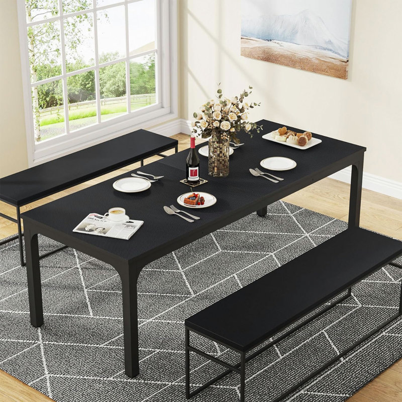 Table de salle à manger 78 po 78 po, Black, Black