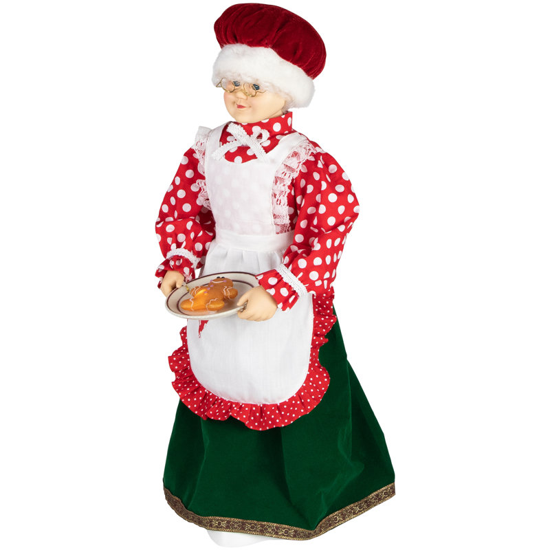 24" Animated Mrs. Claus with Gingerbread Cookie in Festive Attire