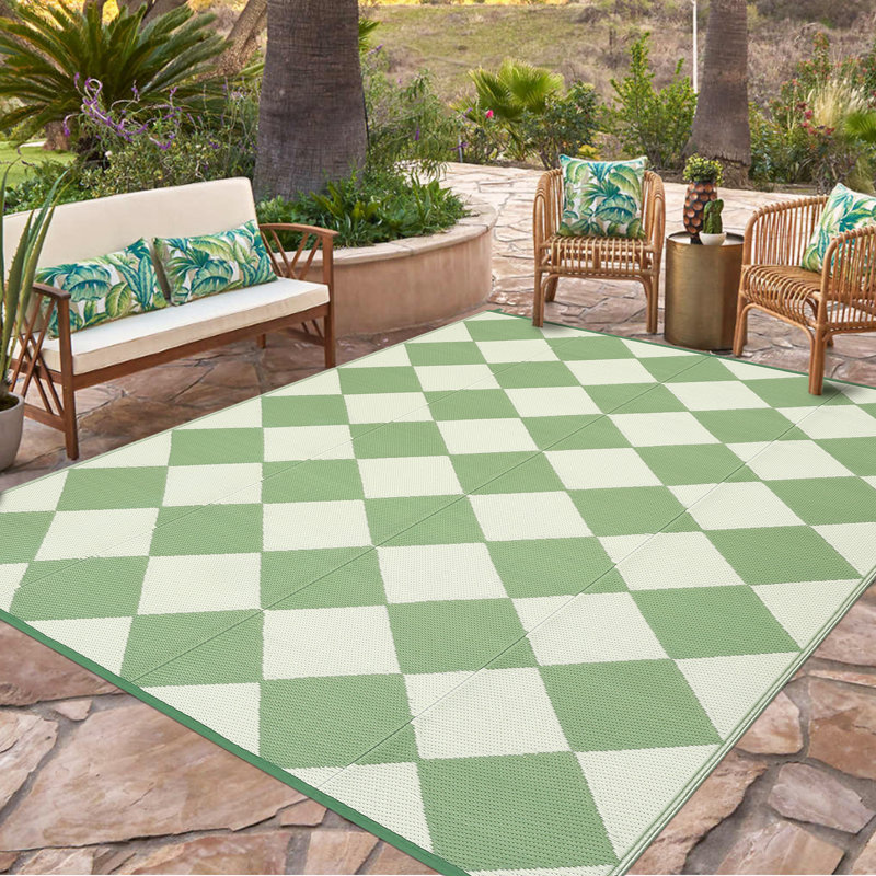 10' x 14' Reversible Outdoor Rug with Carry Bag, Waterproof Plastic Straw Weave, Easy-Clean and Lightweight Design for Patio, RV Camping, and Backyard Use