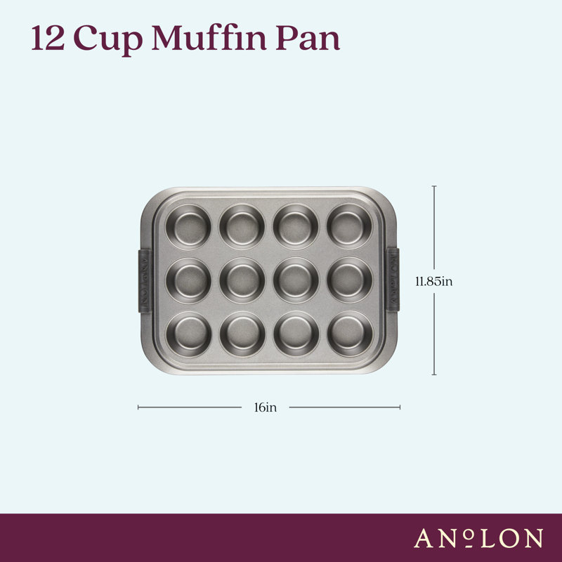 Anolon Advanced Bakeware Nonstick Muffin Pan, 12-Cup, Gray