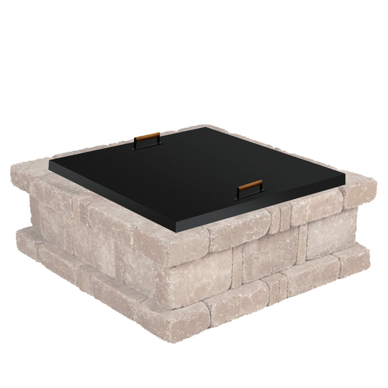 42'' Black Steel Square Fire Pit Lid with Wooden Handles