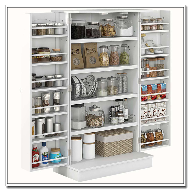 Armoire de rangement pour garde-manger de 41 po de hauteur avec 41 tablettes à 5 niveaux, 12 étagères à épices