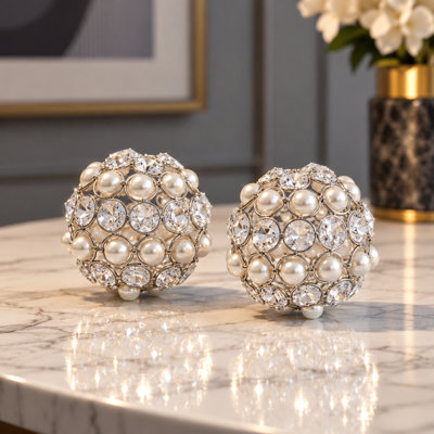 3877 3"D Silver Crystal & Pearl Spheres