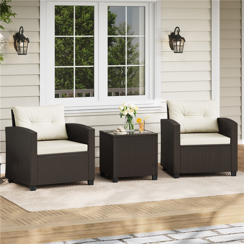 Patio Bistro Set with Cushions and Pillows, Brown