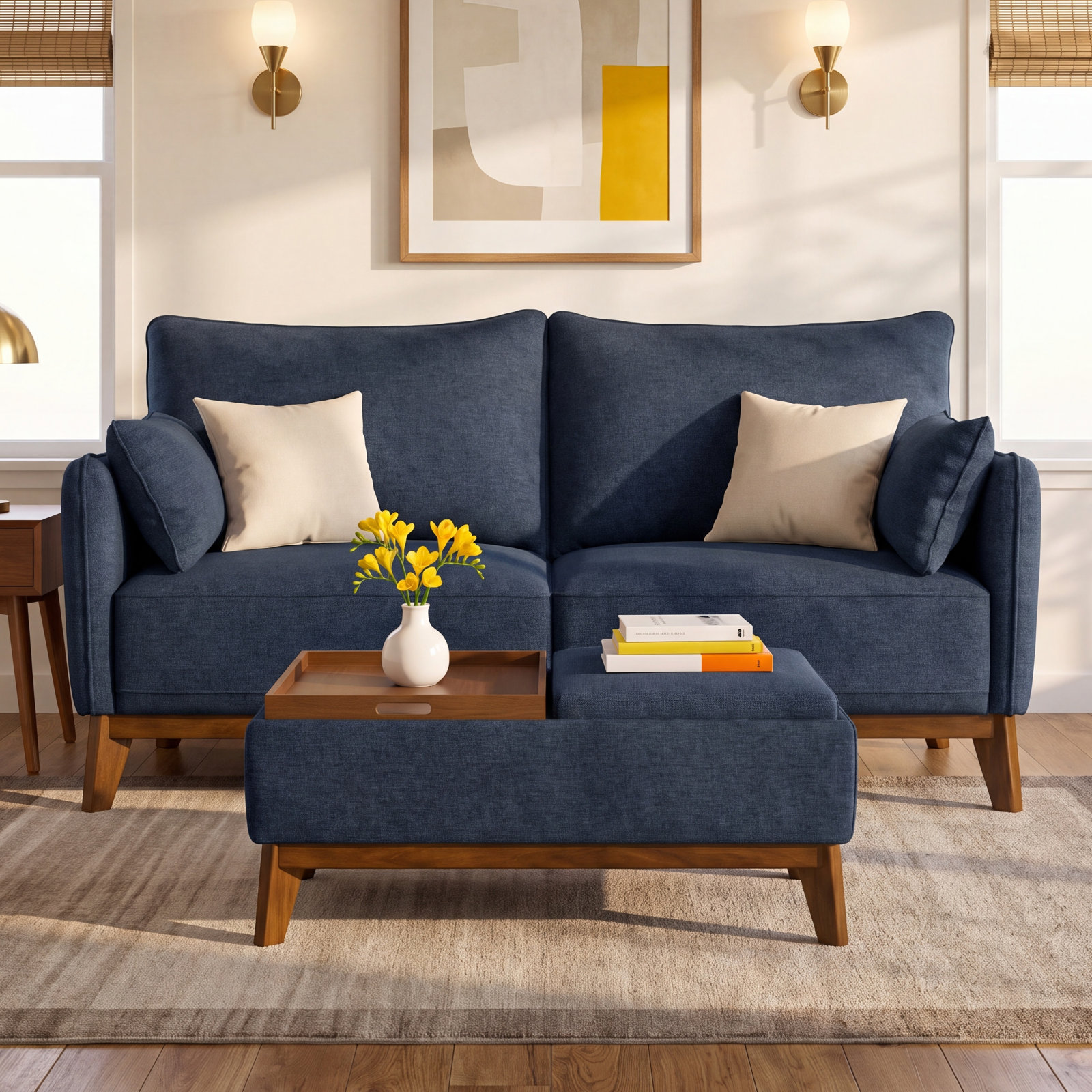 Rudi Loveseat Living Room Set with Storage Ottoman
