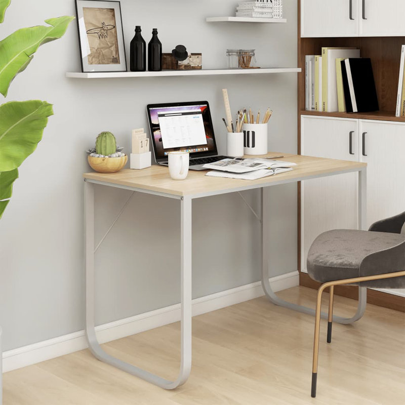 Schuldt 110Cm W Rectangle Writing Desk, White/Oak