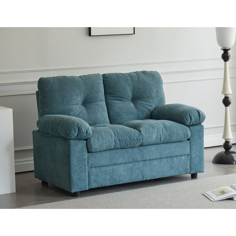 57" Upholstered Pillow Top Arm Loveseat, Blue