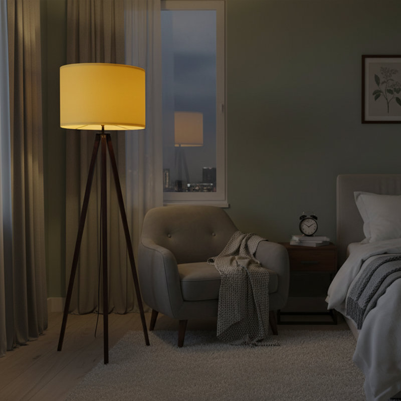 Lampe trépied 57 po Kisa, Noyer, Jaune